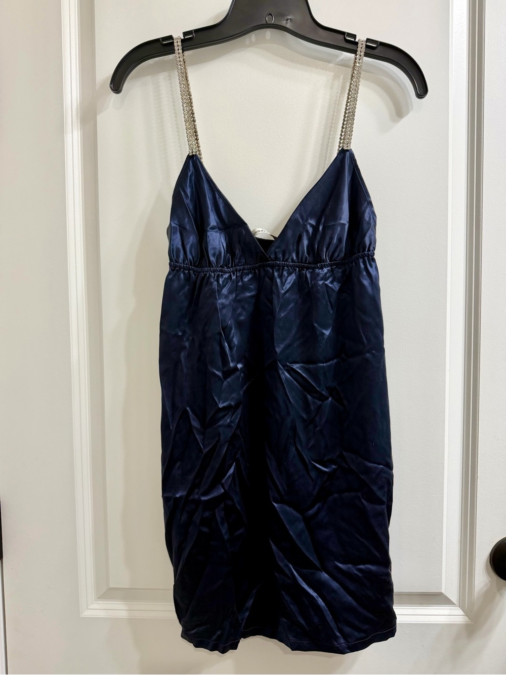 Laundry by Design Navy Satin Slip with Rhinestone Straps XS